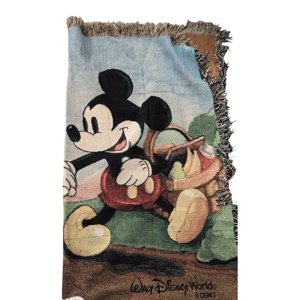 Disney World Mickey & Minnie Picnic Tapestry Throw Blanket 60x50 Vintage